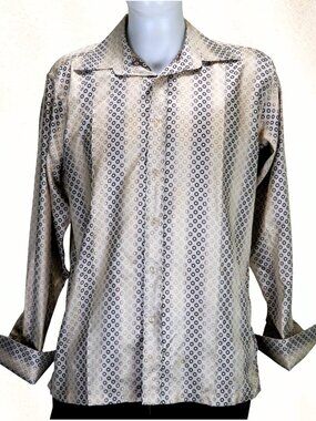 Cigar Couture Collectable Disco Style Shirt Mens XL Brown Geometric French Cuff